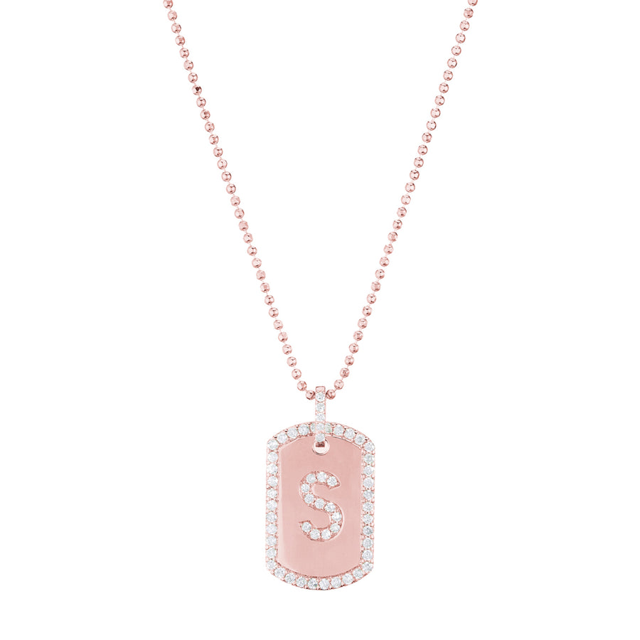 Carbon & Hyde Custom Initial Dog Tag Necklace - Rose Gold - Necklaces - Broken English Jewelry
