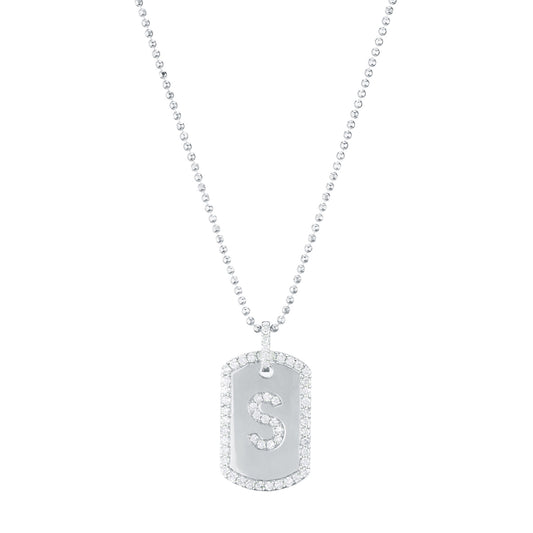 Custom Initial Dog Tag Necklace - White Gold - Main Img