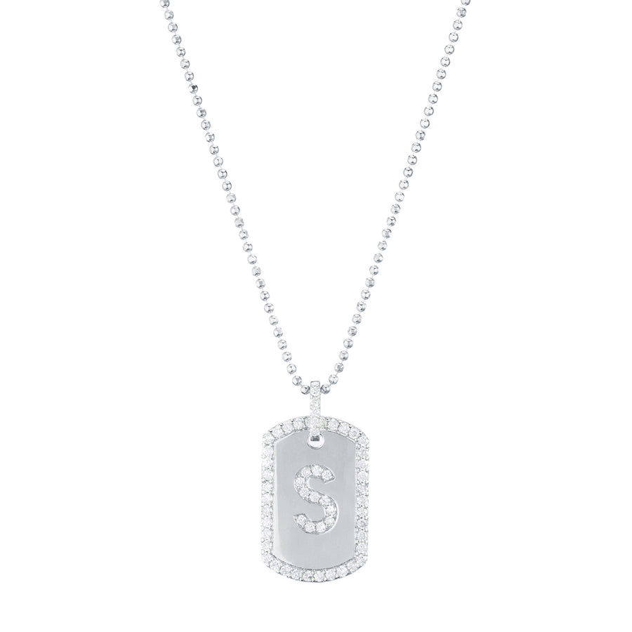 Carbon & Hyde Custom Initial Dog Tag Necklace - White Gold - Necklaces - Broken English Jewelry