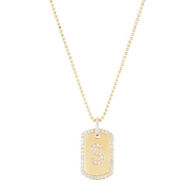 Carbon & Hyde Custom Initial Dog Tag Necklace - Yellow Gold - Necklaces - Broken English Jewelry