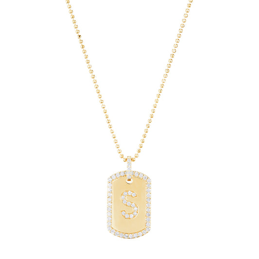 Custom Initial Dog Tag Necklace - Yellow Gold - Main Img