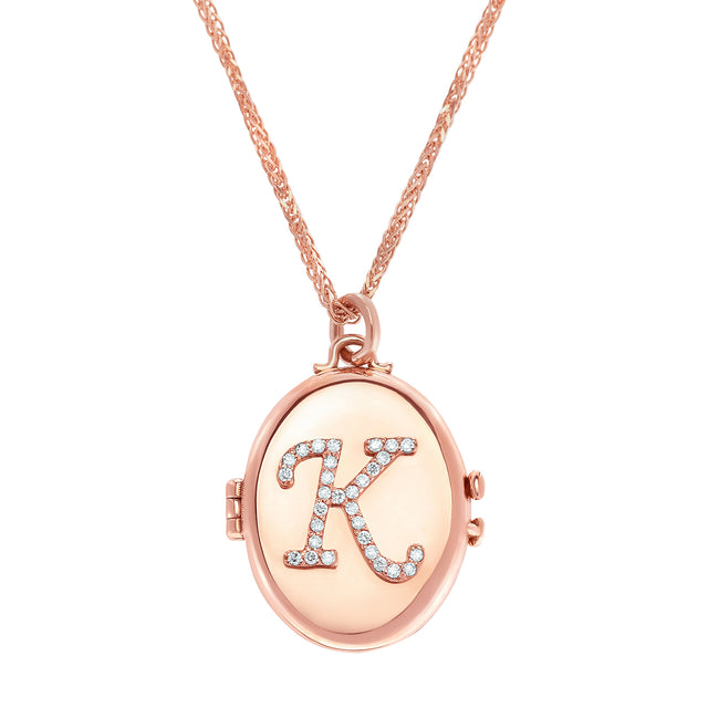 Carbon & Hyde Custom Initial Locket Necklace - Rose Gold - Necklaces - Broken English Jewelry