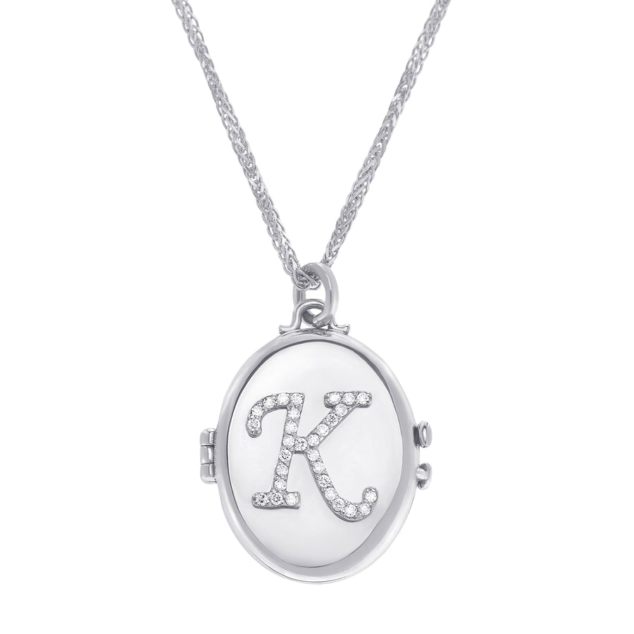 Carbon & Hyde Custom Initial Locket Necklace - White Gold - Necklaces - Broken English Jewelry