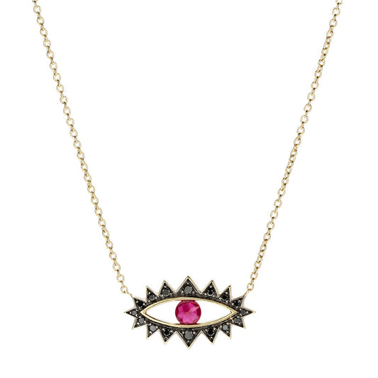 Eye Pendant Necklace - Ruby & Black Diamond - Main Img