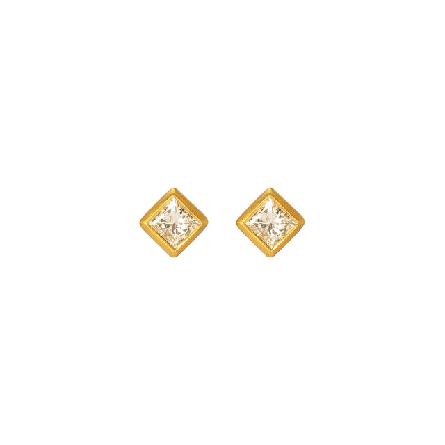 Loriann Stevenson Princess Cut Diamond Studs - Yellow Gold - Earrings - Broken English Jewelry
