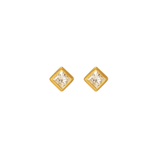 Princess Cut Diamond Studs - Yellow Gold - Main Img