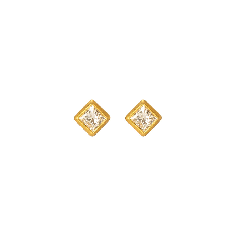 Loriann Stevenson Princess Cut Diamond Studs - Yellow Gold - Earrings - Broken English Jewelry