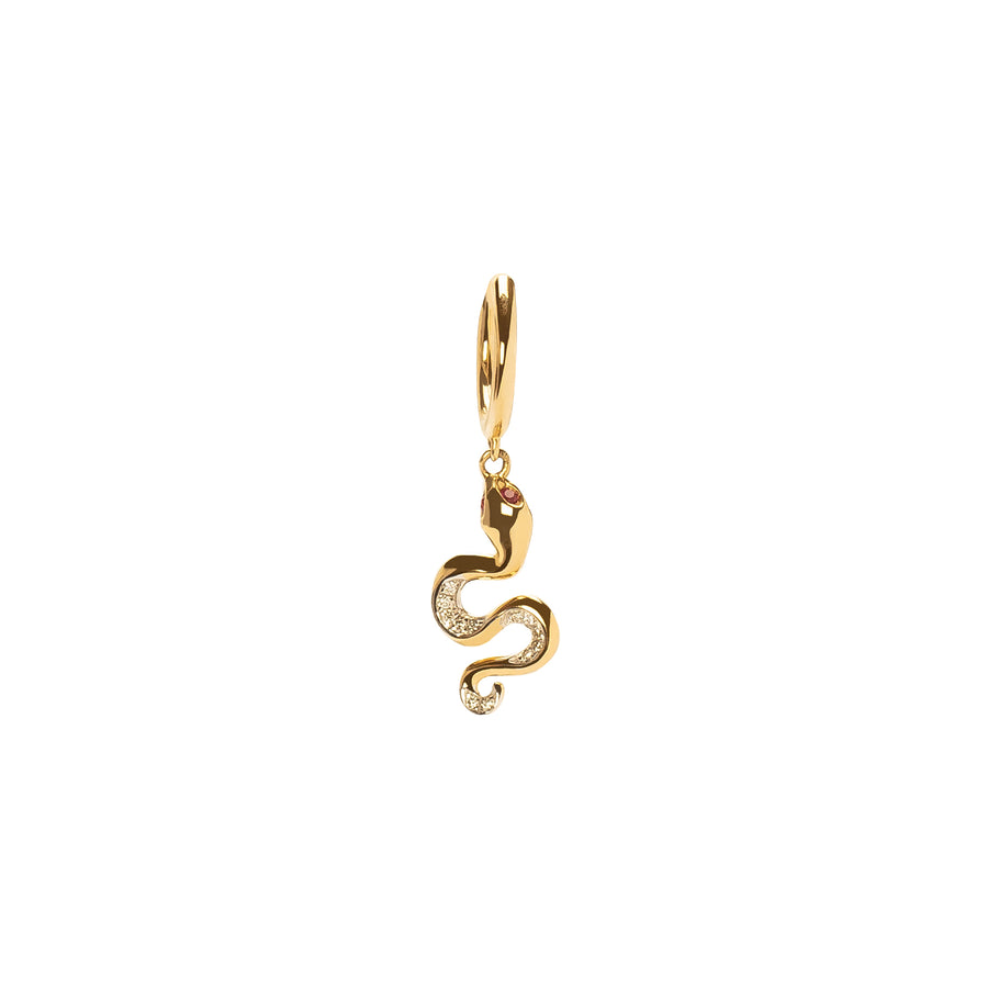 Pamela Love Serpent Huggie - Ruby & Diamond - Earrings - Broken English Jewelry