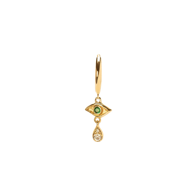 Pamela Love Crying Eye Huggie - Emerald & Diamond - Earrings - Broken English Jewelry