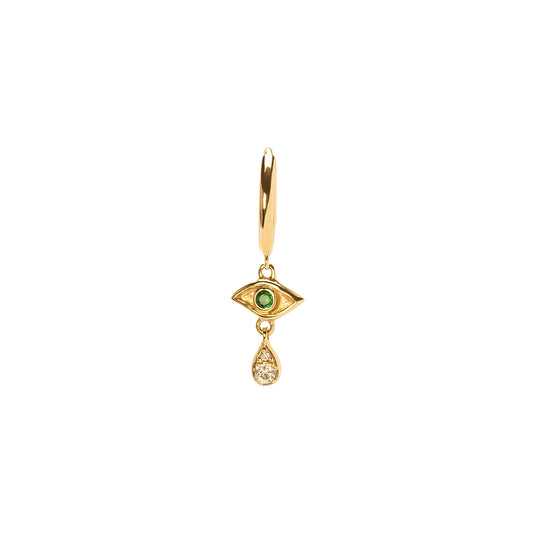 Crying Eye Huggie - Emerald & Diamond - Main Img