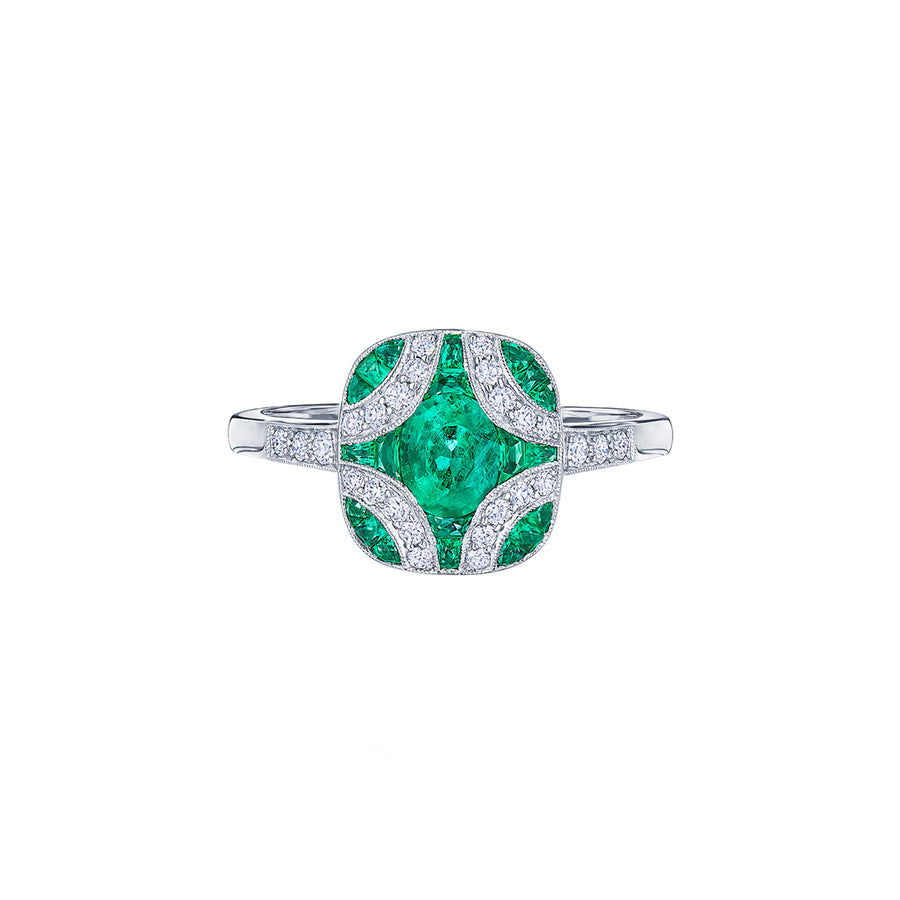 Kwiat Vintage Emerald & Diamond Argyle Ring - White Gold - Broken English Jewelry