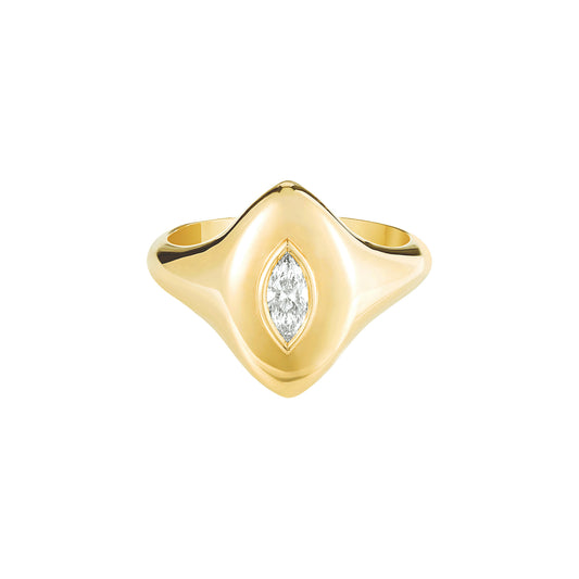 Marquise Diamond Pinky Ring - Yellow Gold - Main Img