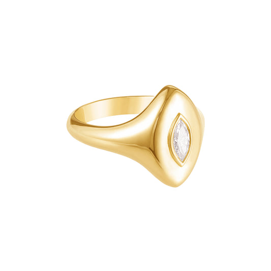 Marquise Diamond Pinky Ring - Yellow Gold