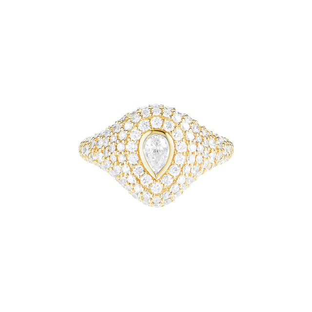 Carbon & Hyde Pear Bling Pinky Ring - Yellow Gold - Broken English Jewelry