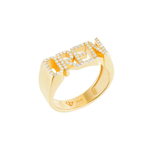 Custom Diamond Signet Ring - Yellow Gold