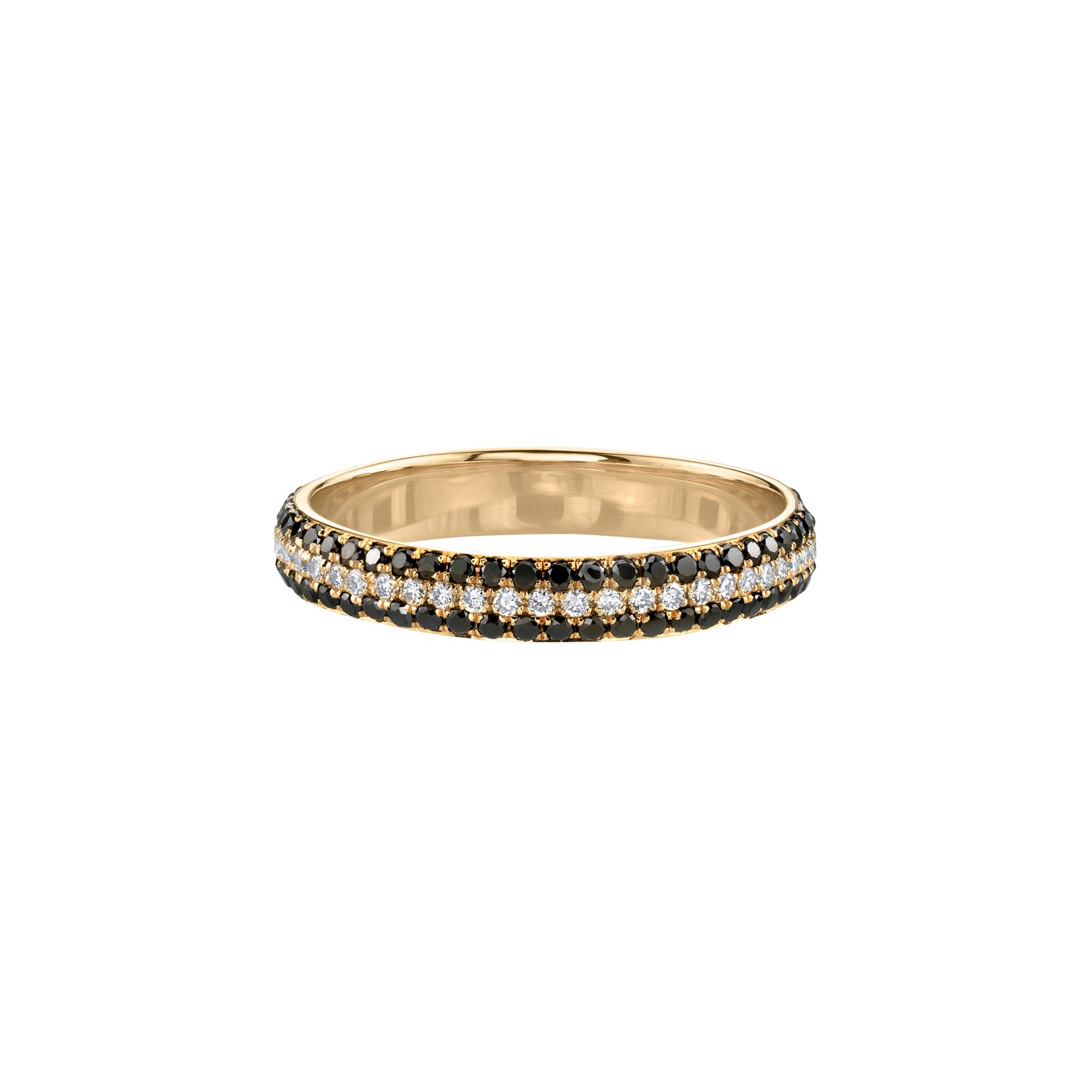 Lizzie Mandler Three Row Black & White Diamond Cigar Band - Yellow Gold - Broken English Jewelry
