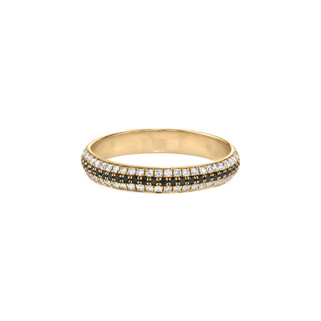 Lizzie Mandler Three Row White & Black Diamond Cigar Band - Yellow Gold - Broken English Jewelry