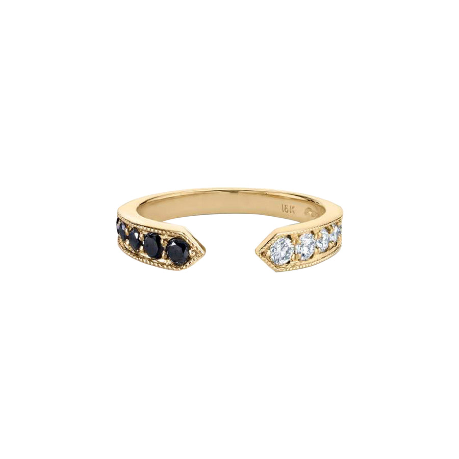Lizzie Mandler Chevron Black & White Diamond Ring - Yellow Gold - Broken English Jewelry