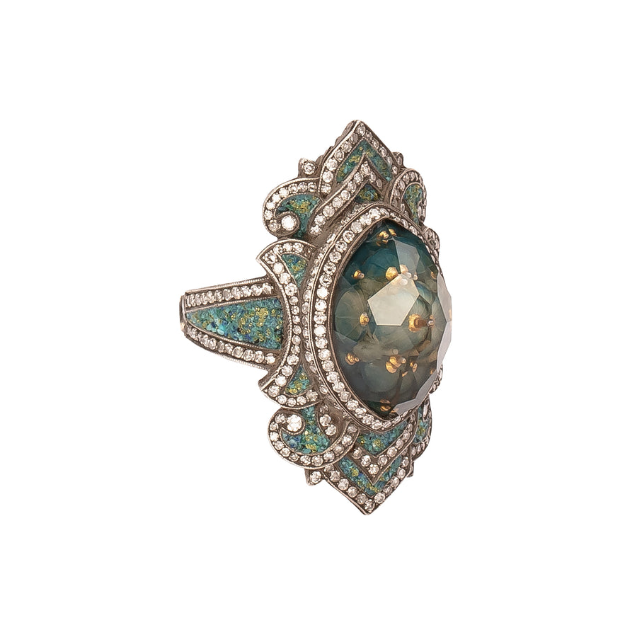Sevan Bıçakçı Theodora Carved Lemon Topaz Blue Mosque & Micro Mosaic Petals Ring - Rings - Broken English Jewelry