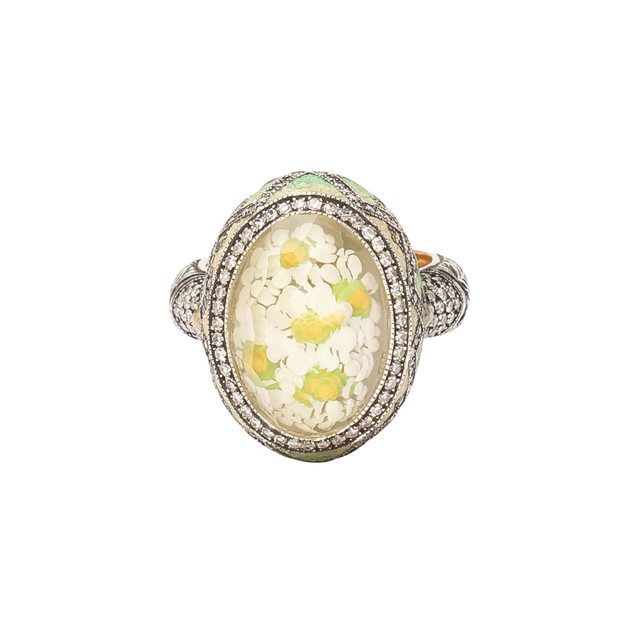 Sevan Bıçakçı Carved Citrine Daisies Yellow & Green Mosaic Ring - Rings - Broken English Jewelry