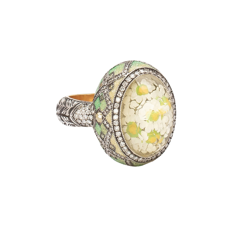 Sevan Bıçakçı Carved Citrine Daisies Yellow & Green Mosaic Ring - Rings - Broken English Jewelry