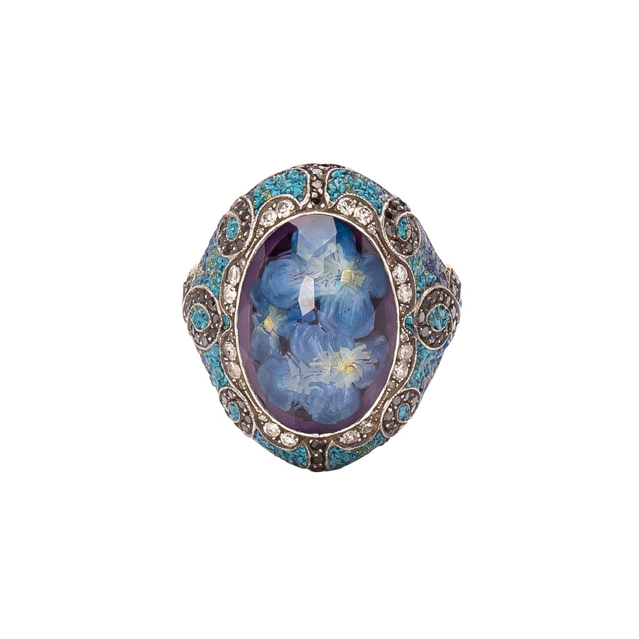 Sevan Bıçakçı Carved Amethyst Flower & Blue Micro Mosaic Ring - Rings - Broken English Jewelry