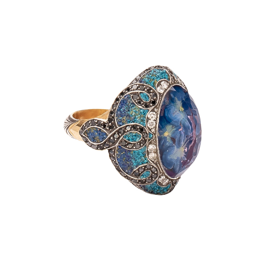 Sevan Bıçakçı Carved Amethyst Flower & Blue Micro Mosaic Ring - Rings - Broken English Jewelry