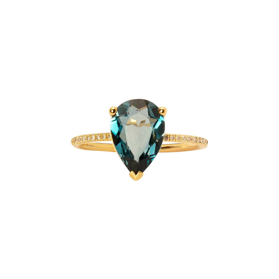 Persée Paris Pear Cut Blue Topaz & Diamond Ring - Yellow Gold - Rings - Broken English Jewelry