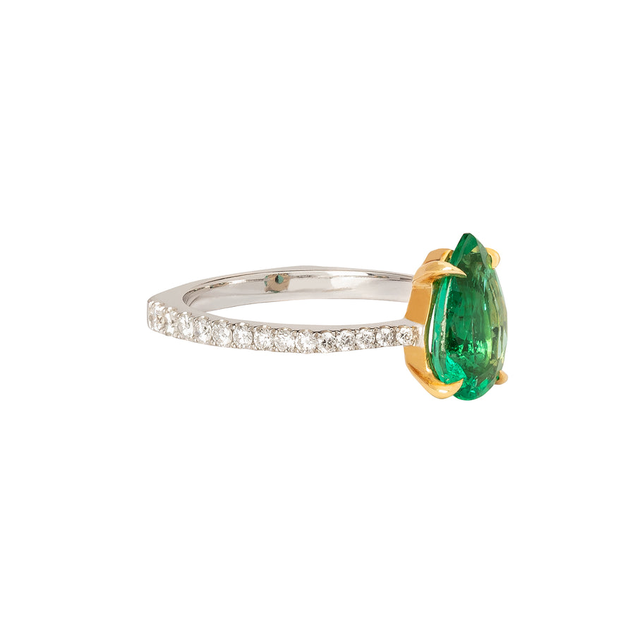 Ara Vartanian Pear Ring - Emerald & Diamond - Broken English Jewelry