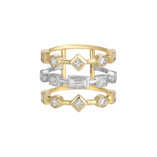 Triple Row Mixed Diamond Cage Ring - Main Img