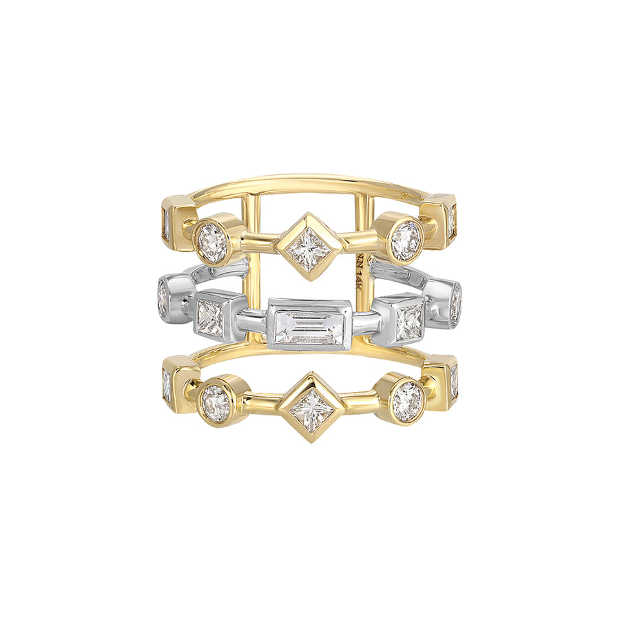 Nancy Newberg Triple Row Mixed Diamond Cage Ring - Rings - Broken English Jewelry