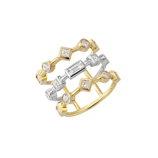 Triple Row Mixed Diamond Cage Ring