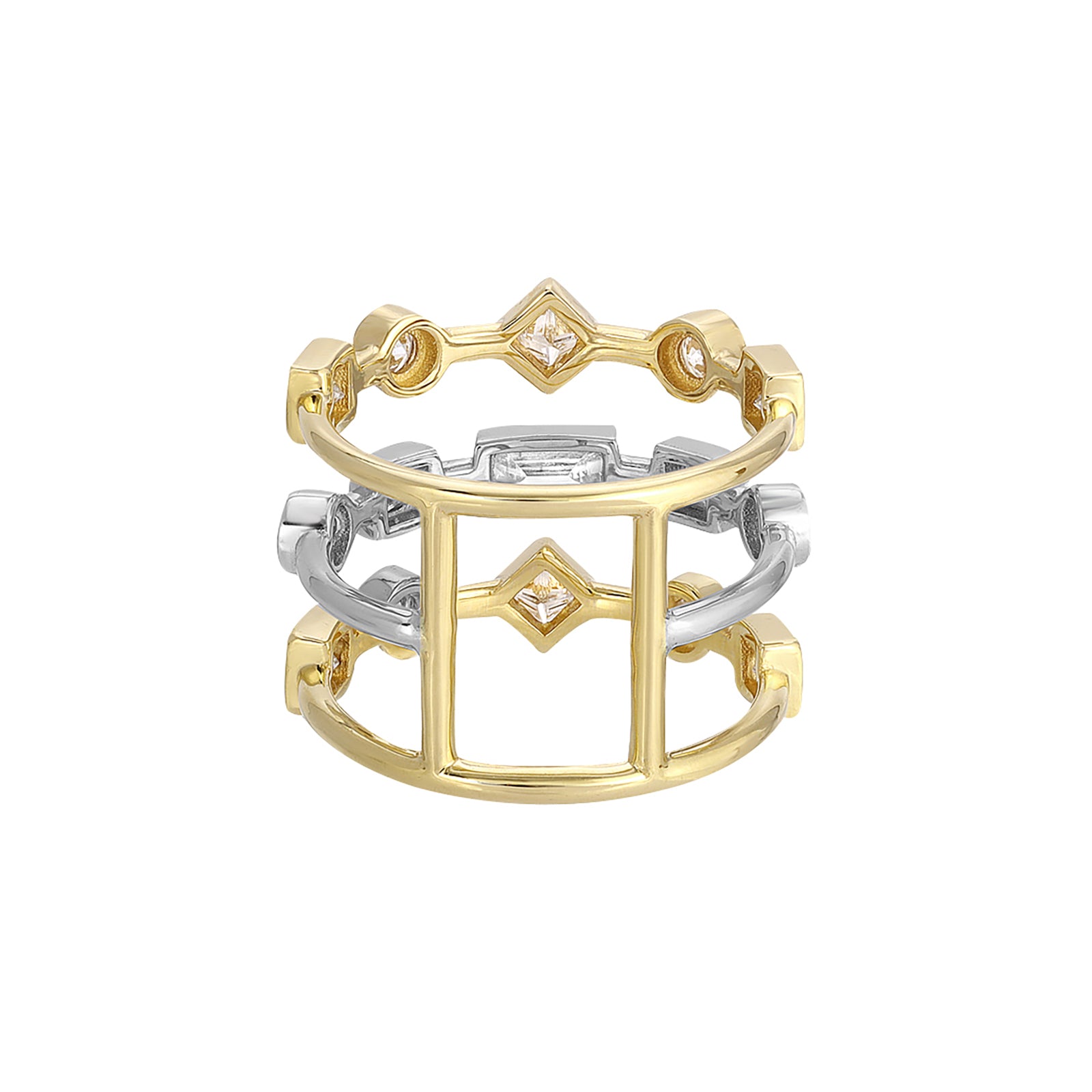 Nancy Newberg Triple Row Mixed Diamond Cage Ring - Rings - Broken English Jewelry