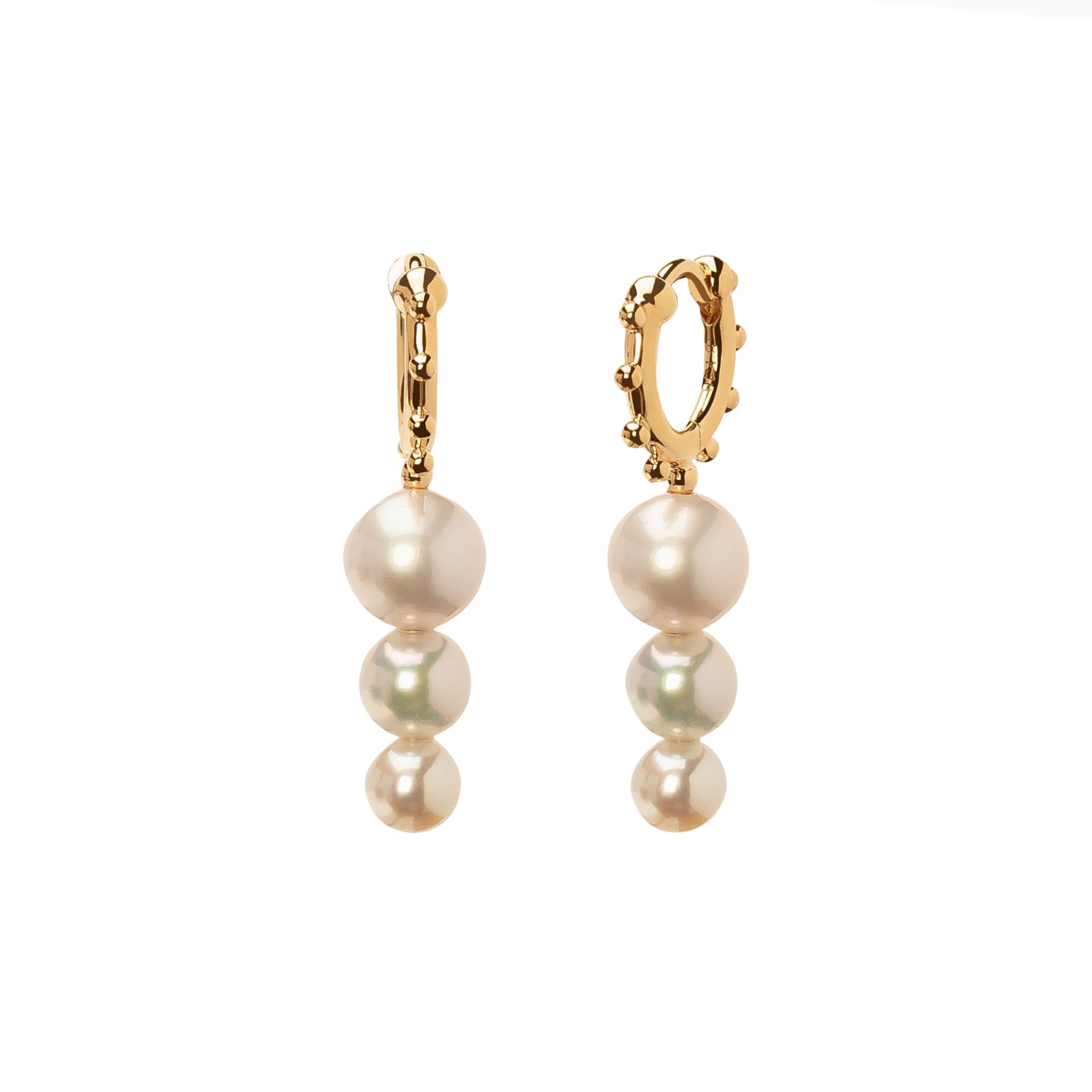 Hirotaka Sea Anemone Triple Drop Huggie - Pearl - Earrings - Broken English Jewelry