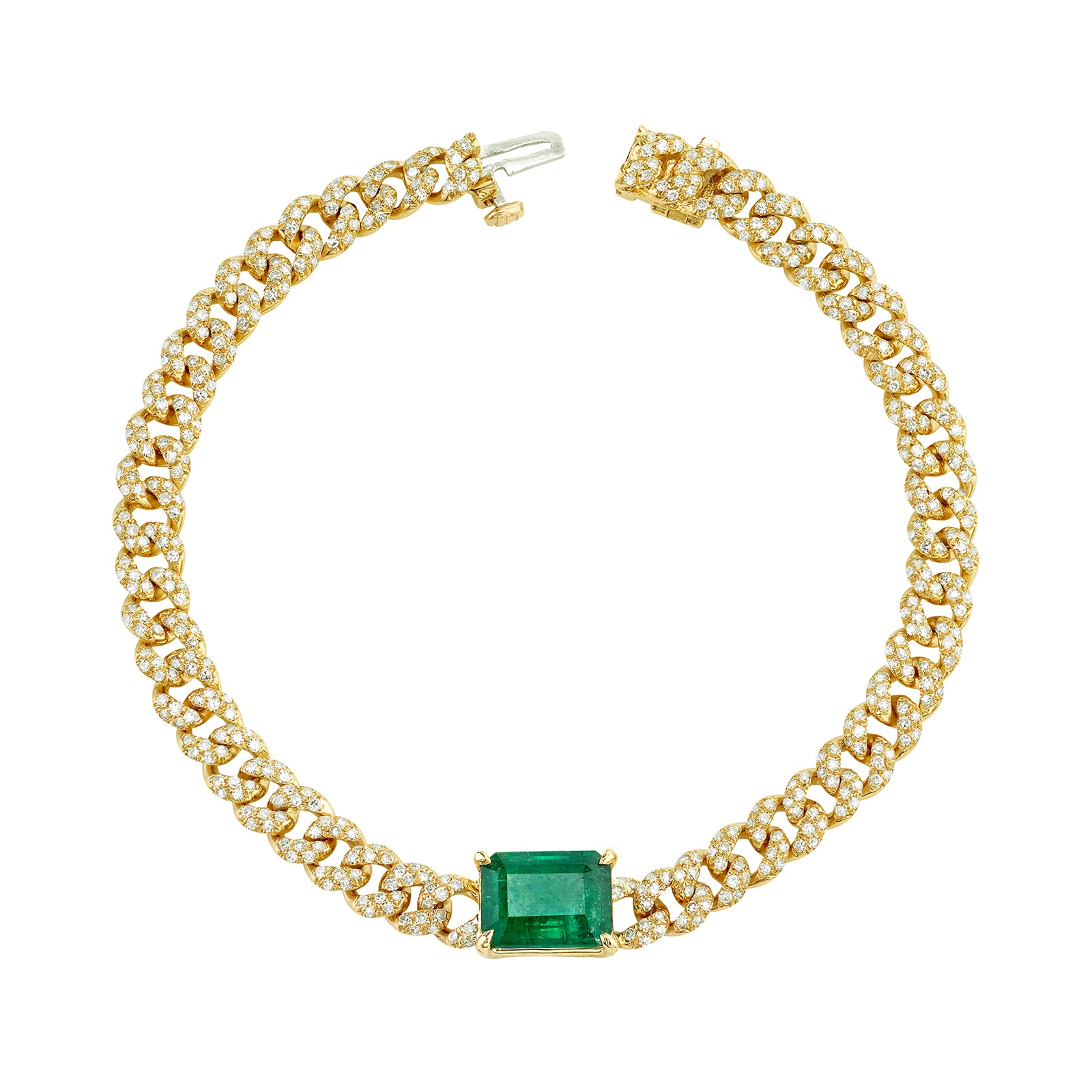 SHAY Mini Diamond Link Emerald Bracelet - Yellow Gold - Broken English Jewelry