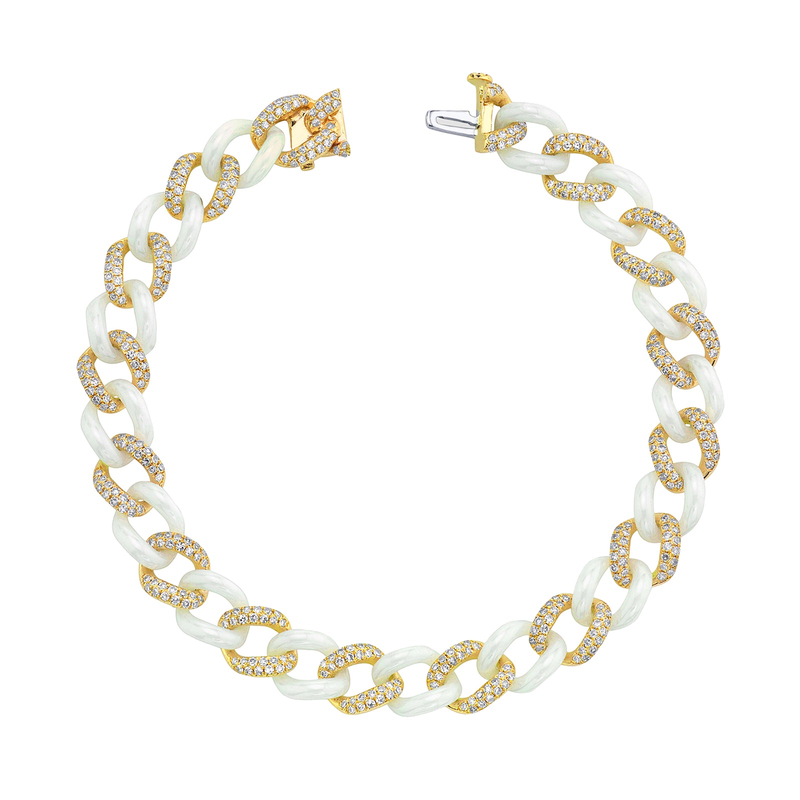 SHAY Essential Link Alternating White Ceramic & Diamond Bracelet - Yellow Gold - Bracelets - Broken English Jewelry
