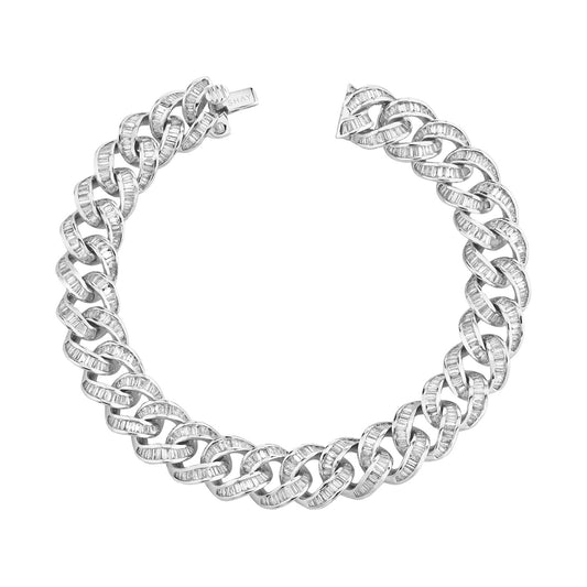 Essential Baguette Diamond Link Bracelet - White Gold - Main Img
