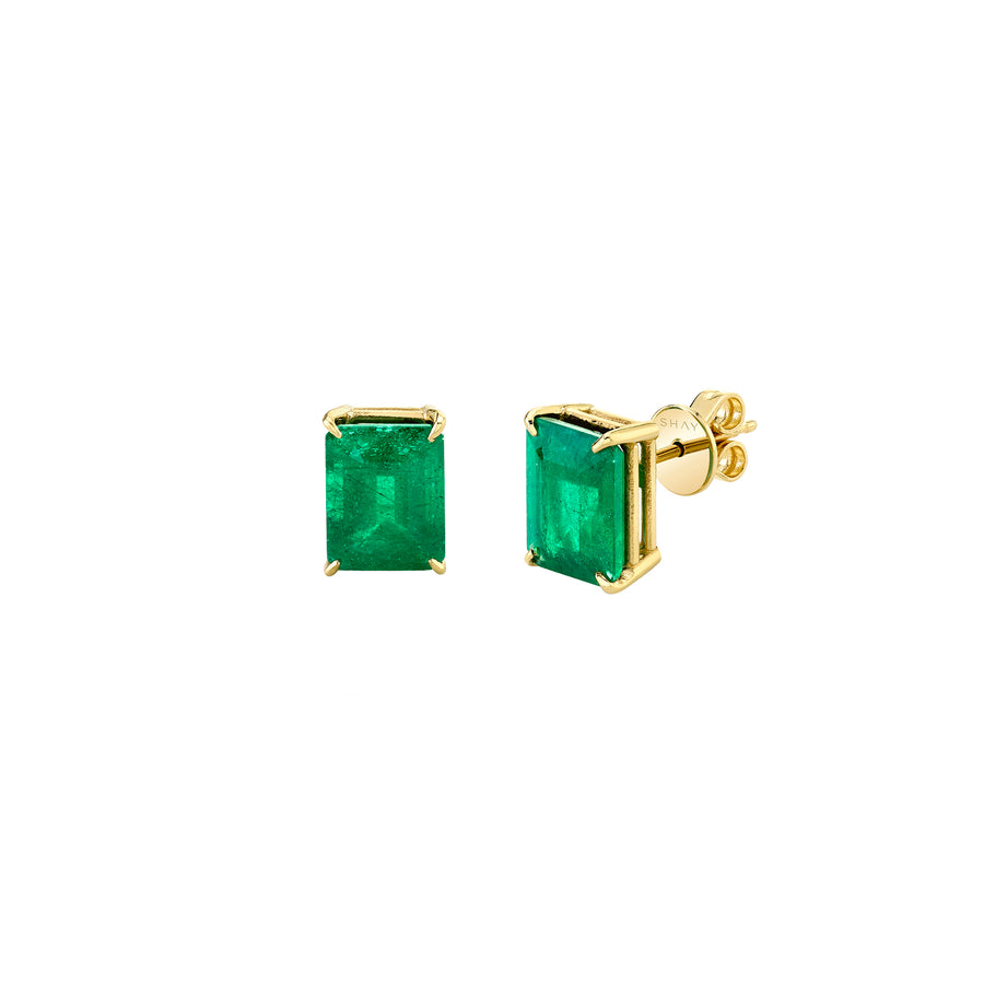 SHAY Colombian Green Emerald Studs - Yellow Gold - Earrings - Broken English Jewelry