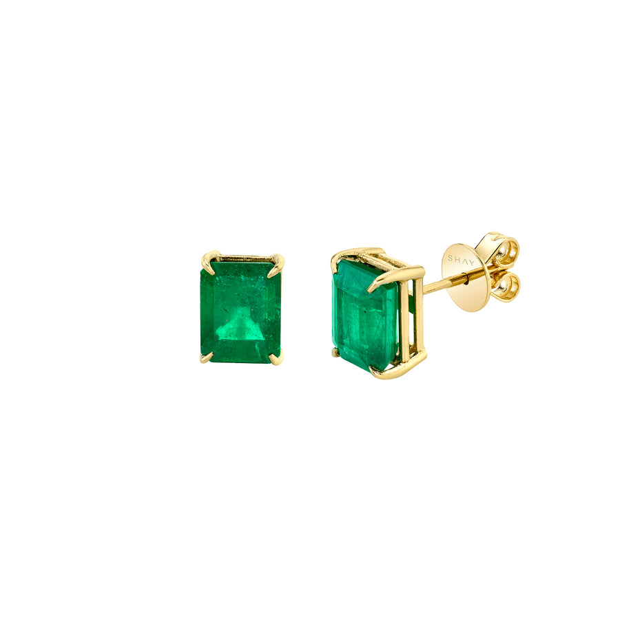 SHAY Colombian Green Emerald Solitaire Studs - Yellow Gold - Earrings - Broken English Jewelry