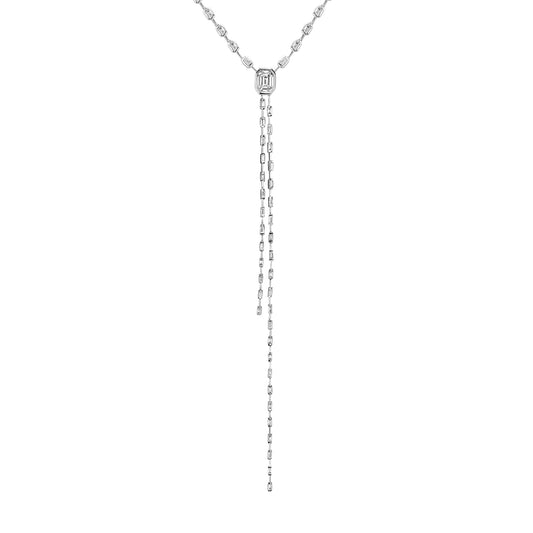 Illusion Double Baguette Lariat Necklace - White Gold - Main Img