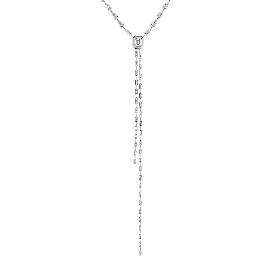 SHAY Illusion Double Baguette Lariat Necklace - White Gold - Necklaces - Broken English Jewelry