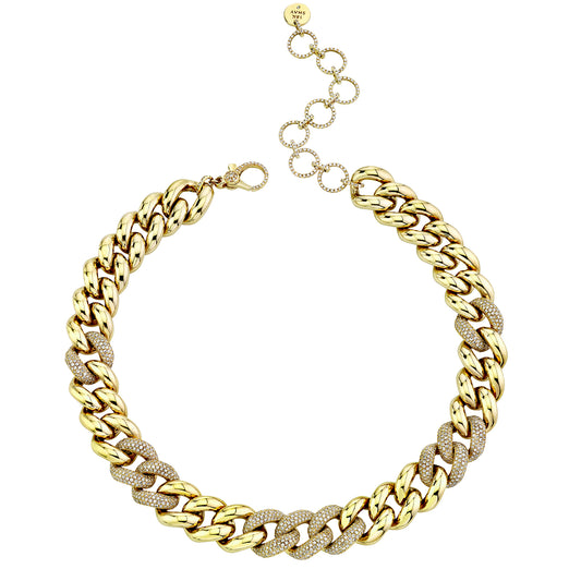 Jumbo Alternating Diamond Link Necklace - Yellow Gold - Main Img