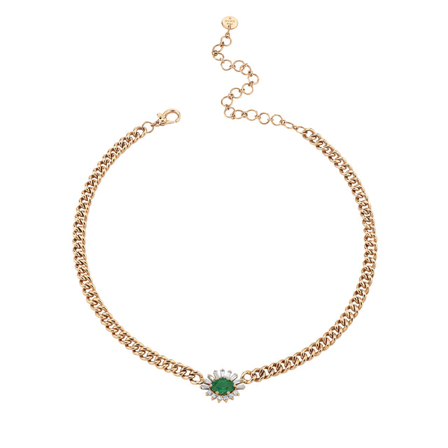 SHAY Mini Emerald and Diamond Evil Eye Gold Link Necklace - Necklaces - Broken English Jewelry