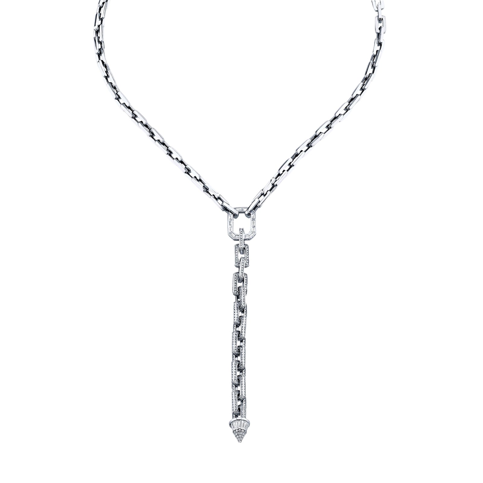 SHAY Mini Deco Link Lariat with Mixed Diamond Necklace - Necklaces - Broken English Jewelry