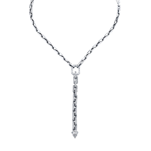 SHAY Mini Deco Link Lariat with Mixed Diamond Necklace - Necklaces - Broken English Jewelry