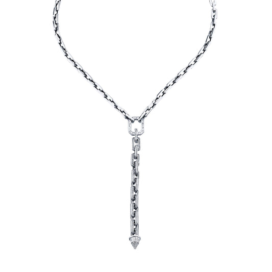 Mini Deco Link Lariat with Mixed Diamond Necklace - Main Img
