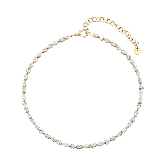 Mini Mixed Diamond Tennis Necklace - Yellow Gold - Main Img