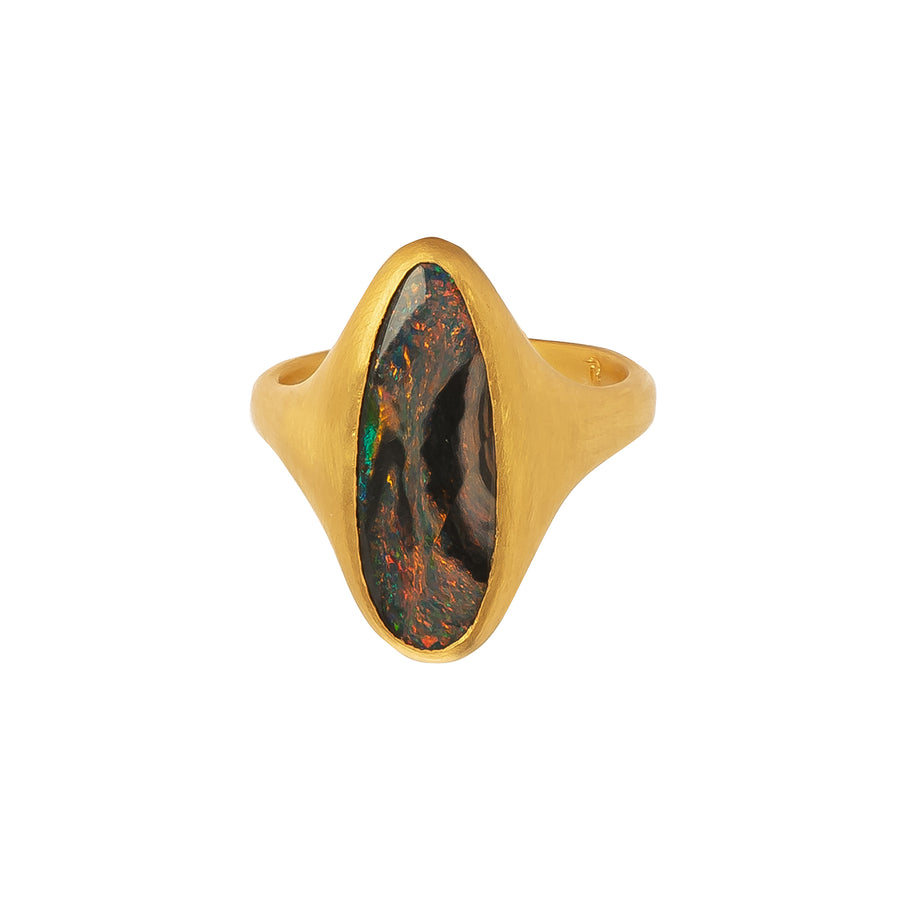 Loriann Stevenson Elongated Lightning Ridge Striped Black Opal Ring - Broken English Jewelry