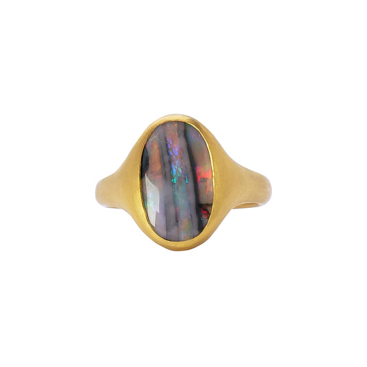 Lightning Ridge Striped Black Opal Ring - Main Img