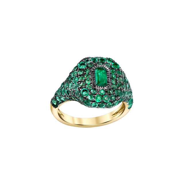 SHAY Pave Baguette Emerald Pinky Ring - Gold - Broken English Jewelry